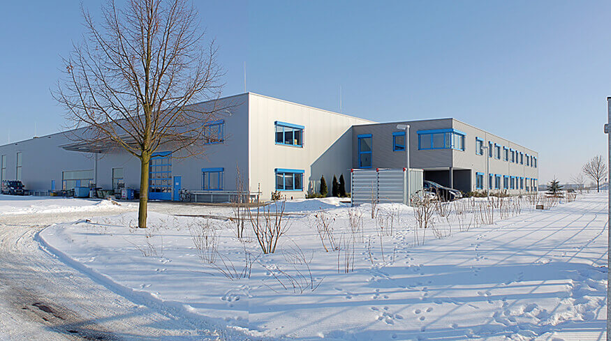 Außenansicht des Verwaltungsgebäudes der Elektromotoren und Gerätebau Barleben GmbH